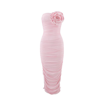 Skincare slimming three-dimensional floral mid length dress