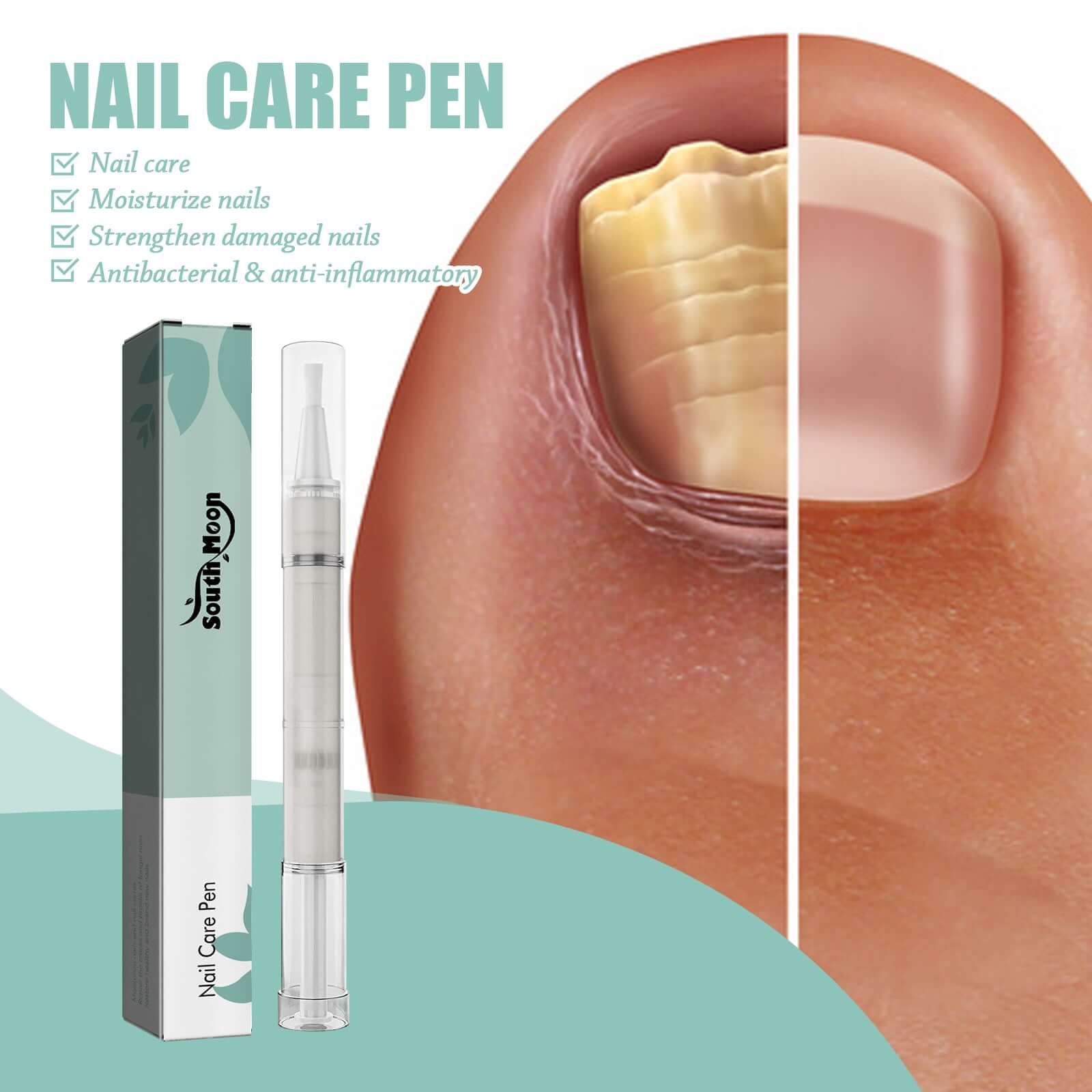 South Moon Nail Care Pen, Grey Nail Care Clean Brightening Nail Thickening Grey Nail Repair Pen