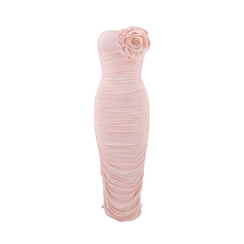 Skincare slimming three-dimensional floral mid length dress