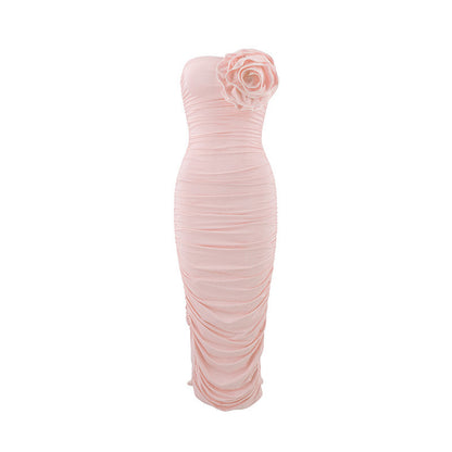 Skincare slimming three-dimensional floral mid length dress
