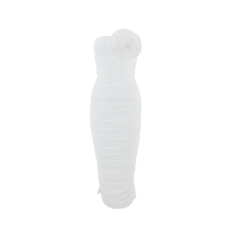 Skincare slimming three-dimensional floral mid length dress