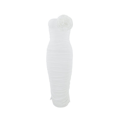 Skincare slimming three-dimensional floral mid length dress