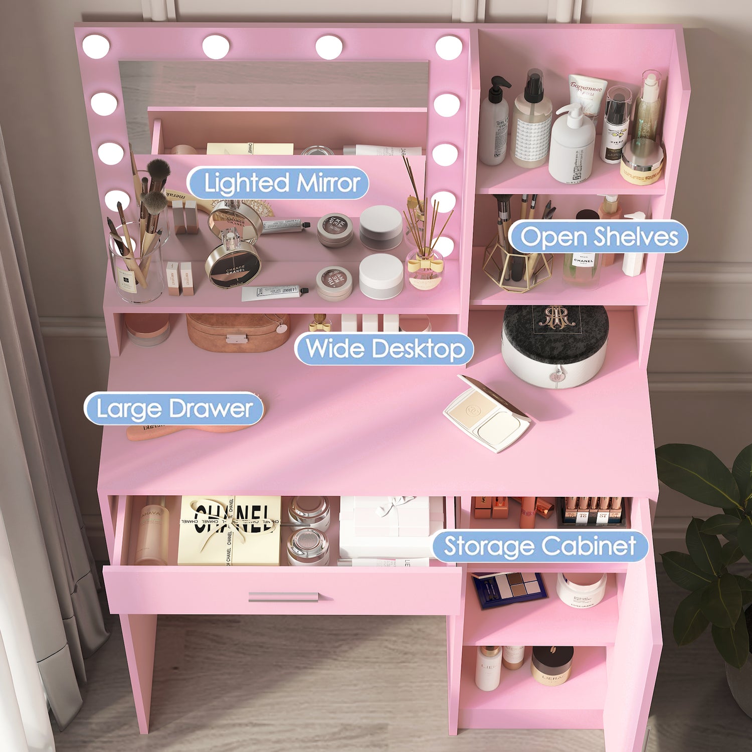 Makeup Vanity Desk with Mirror &amp; Light