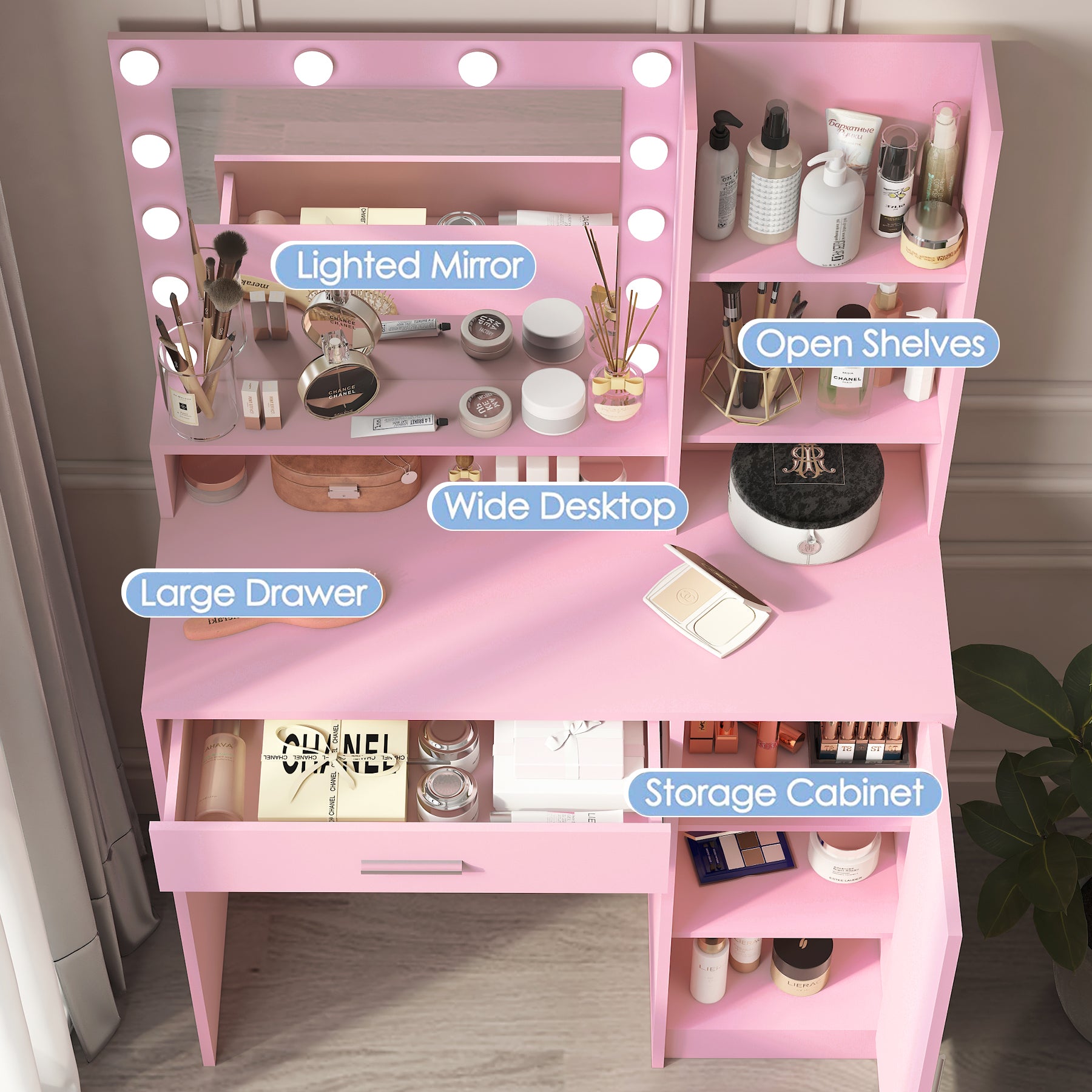 Makeup Vanity Desk with Mirror &amp; Light