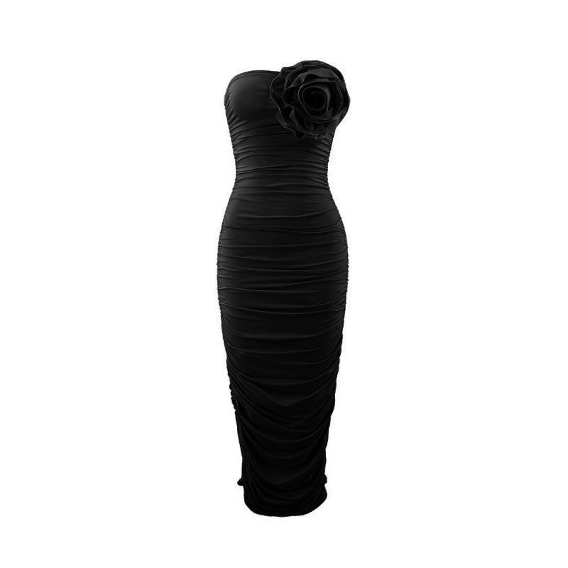 Skincare slimming three-dimensional floral mid length dress